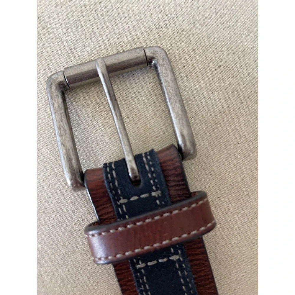 Johnston & Murphy Mens Leather Belt 44 Brown Suede Overlay Contrast Stitch Casua